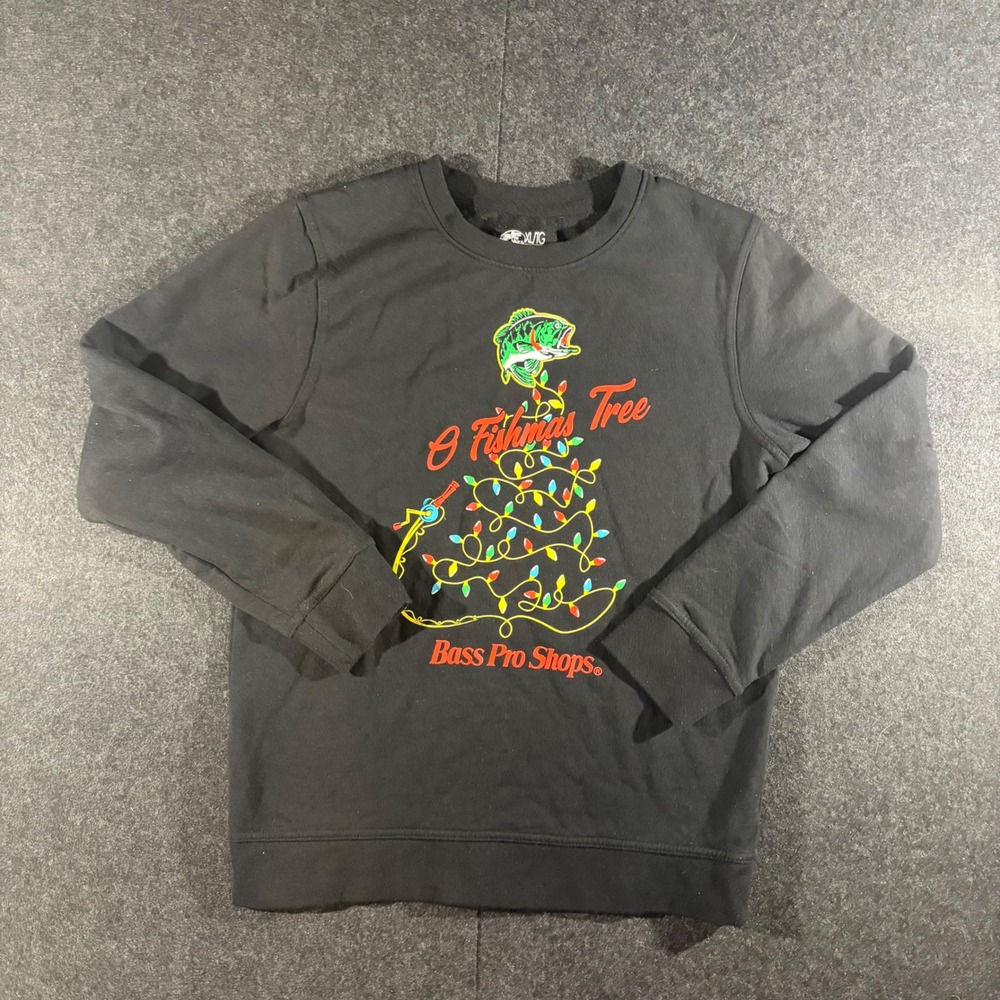 Bass Pro Shops O Fishmas Tree Sweatshirt Mens XL Black Christmas Pullover